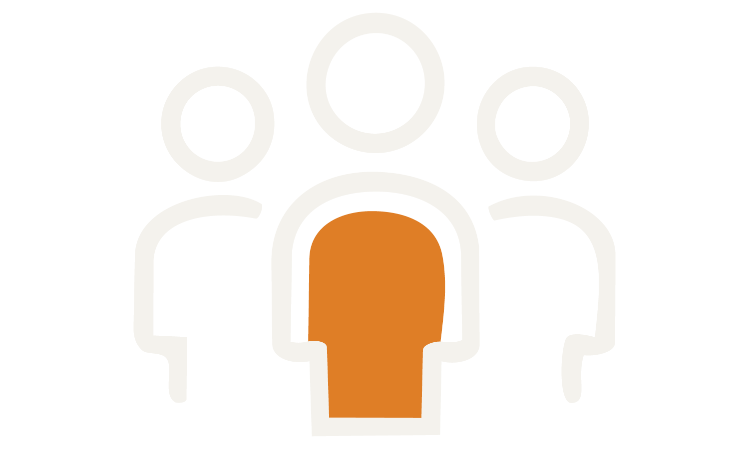 Icon of three stylized human figures with the middle figure in orange, representing people or a group of individuals.