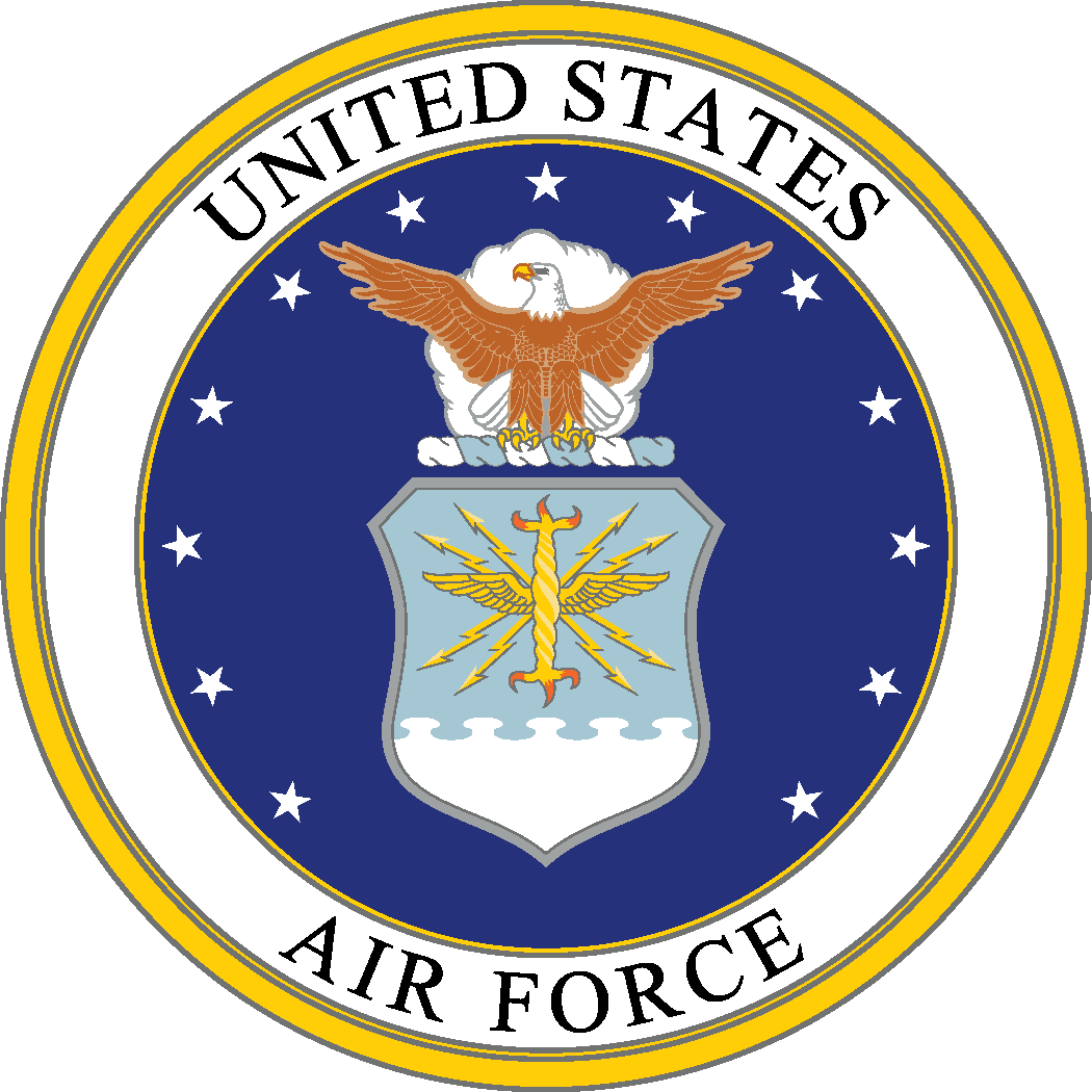 Seal of the United States Air Force featuring an eagle, lightning bolts, and stars.