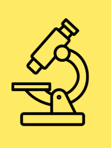 Outline of a microscope with a yellow background.
