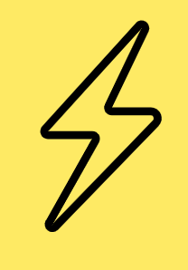 Yellow background with a black lightning bolt symbol.