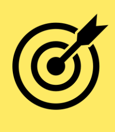 Black target with an arrow hitting the bullseye on a yellow background.