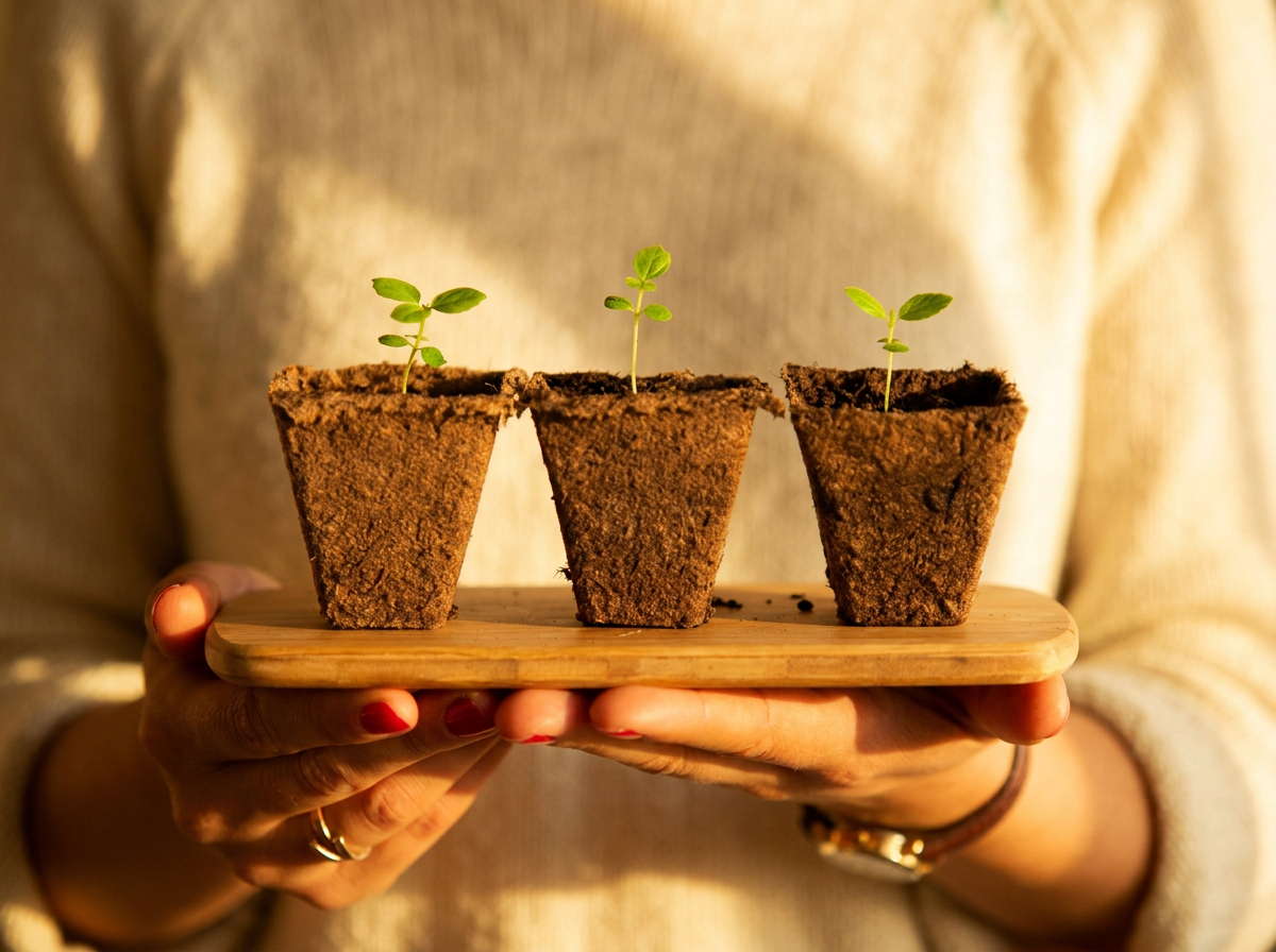 Young seedlings growing in small pots