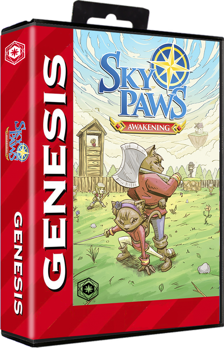 Nintendo Switch game case for Sky Paws: Awakening, showing animated animal characters with swords and armor in a fantasy setting.