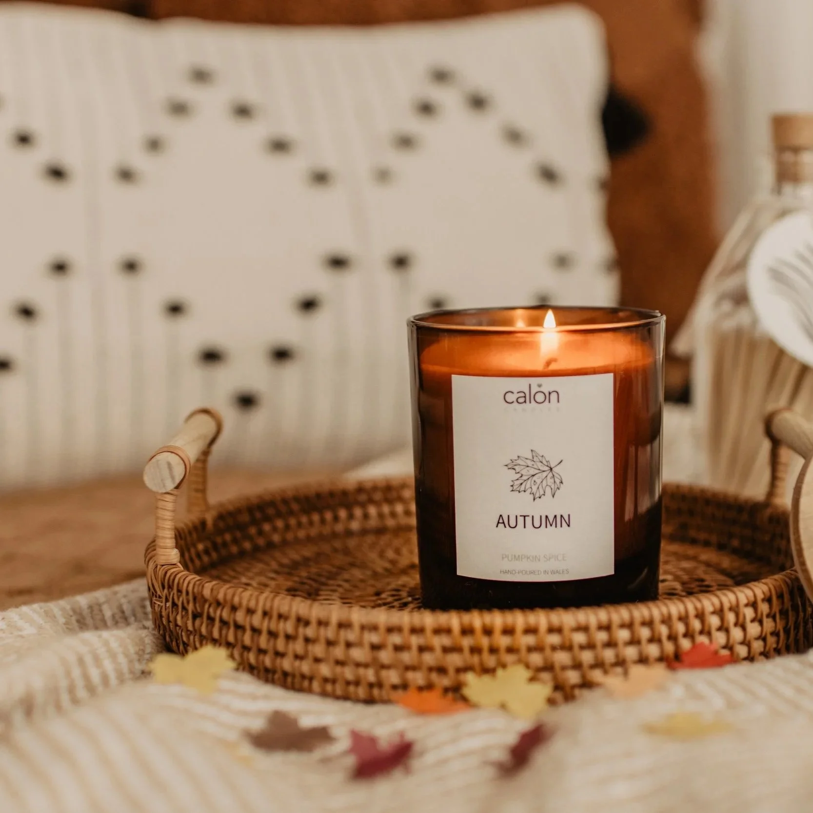 Pumpkin+Spice+Autumn+candle+with+lid+and+glass+bottle+matches+on+tray.jpg
