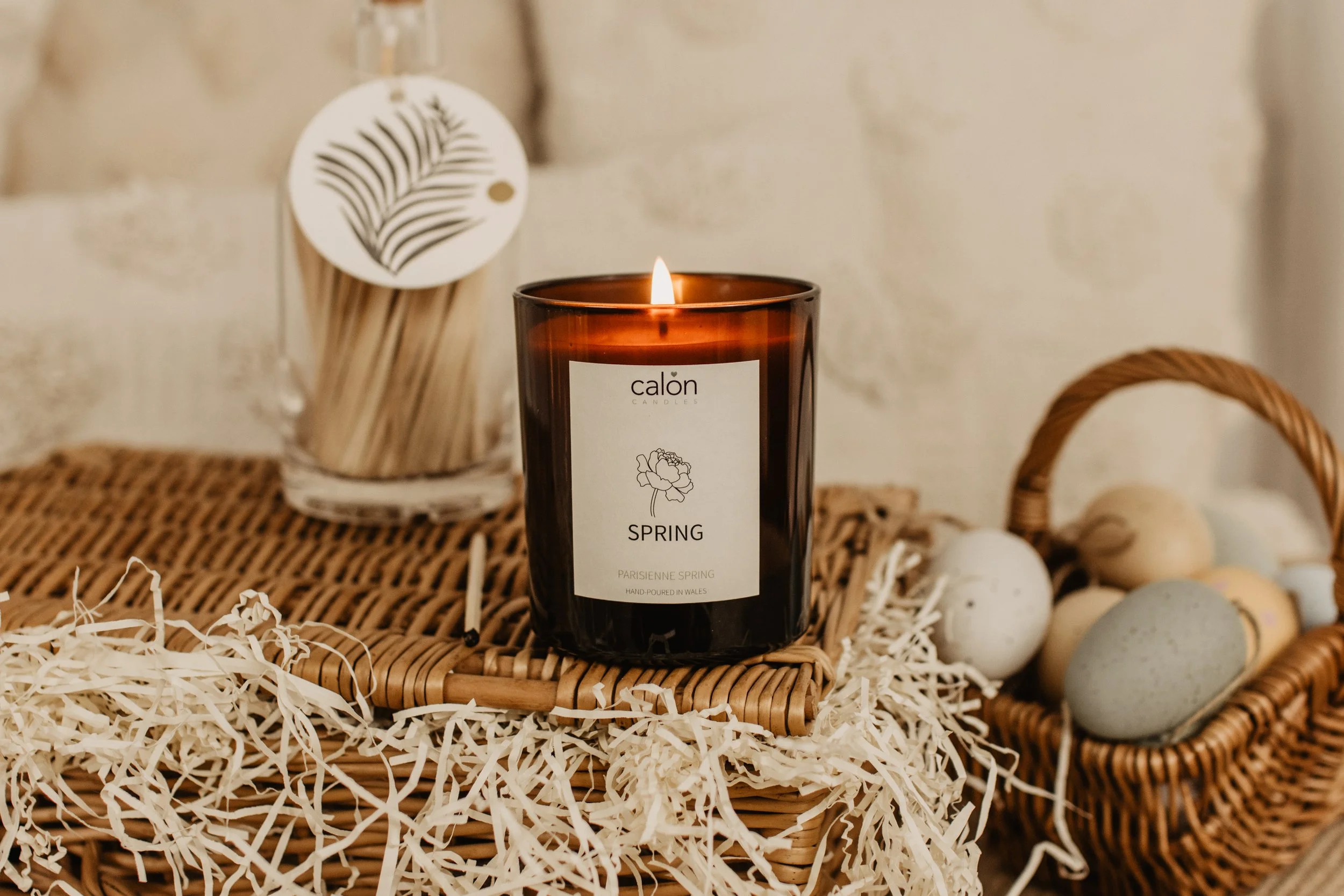 Parisienne Spring candle with eggs and glass bottle matches.jpg