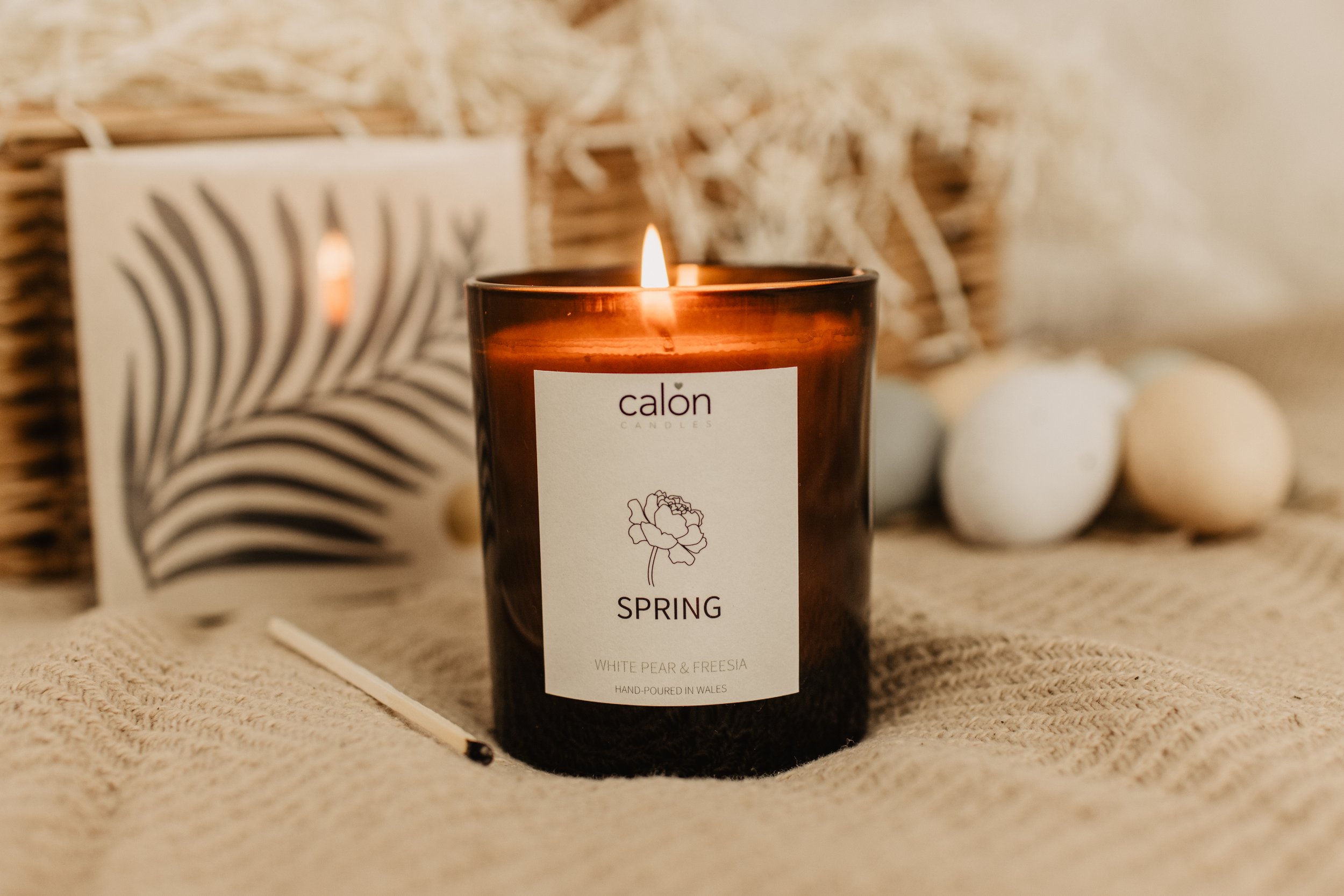 White Pear & Freesia Spring candle with fern matchbox.jpg