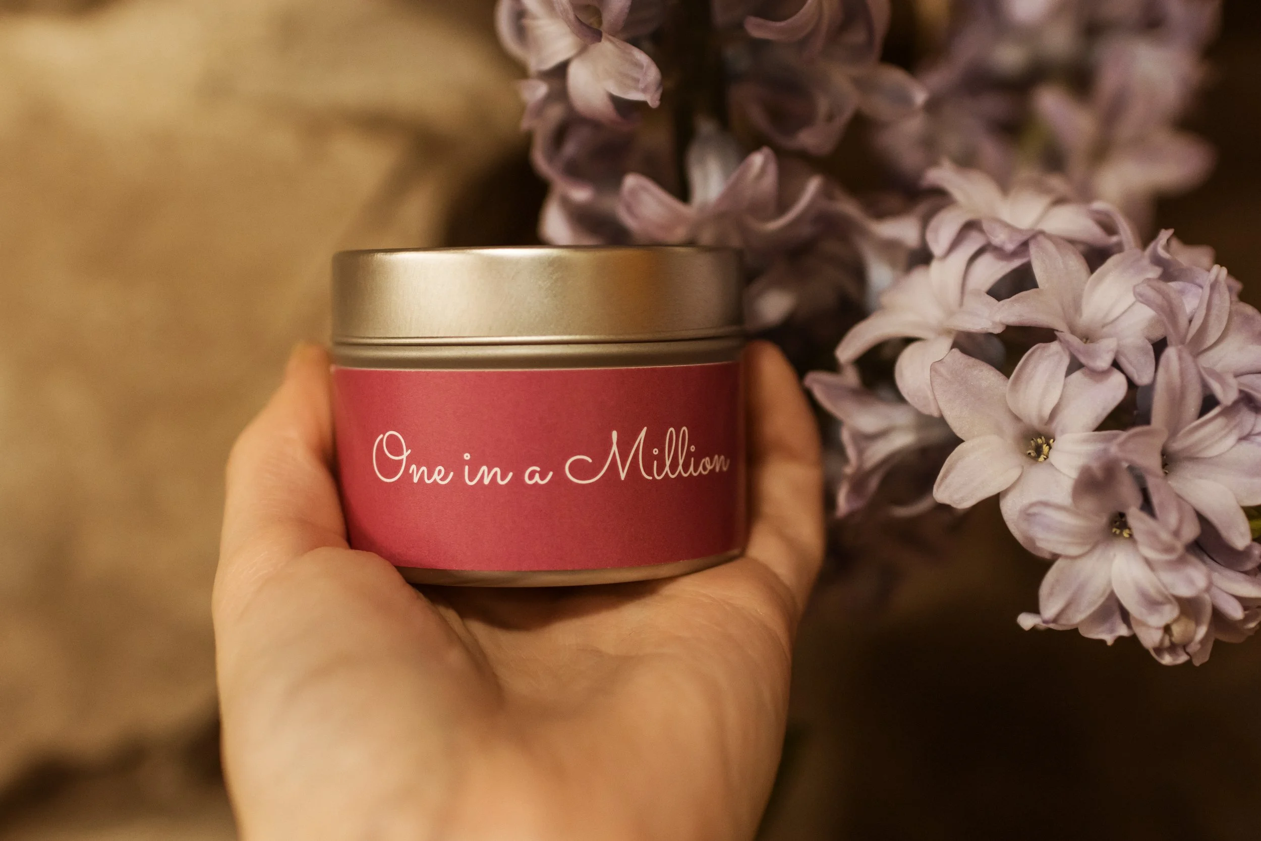 one in a million bilingual mini tin candle pink.jpg