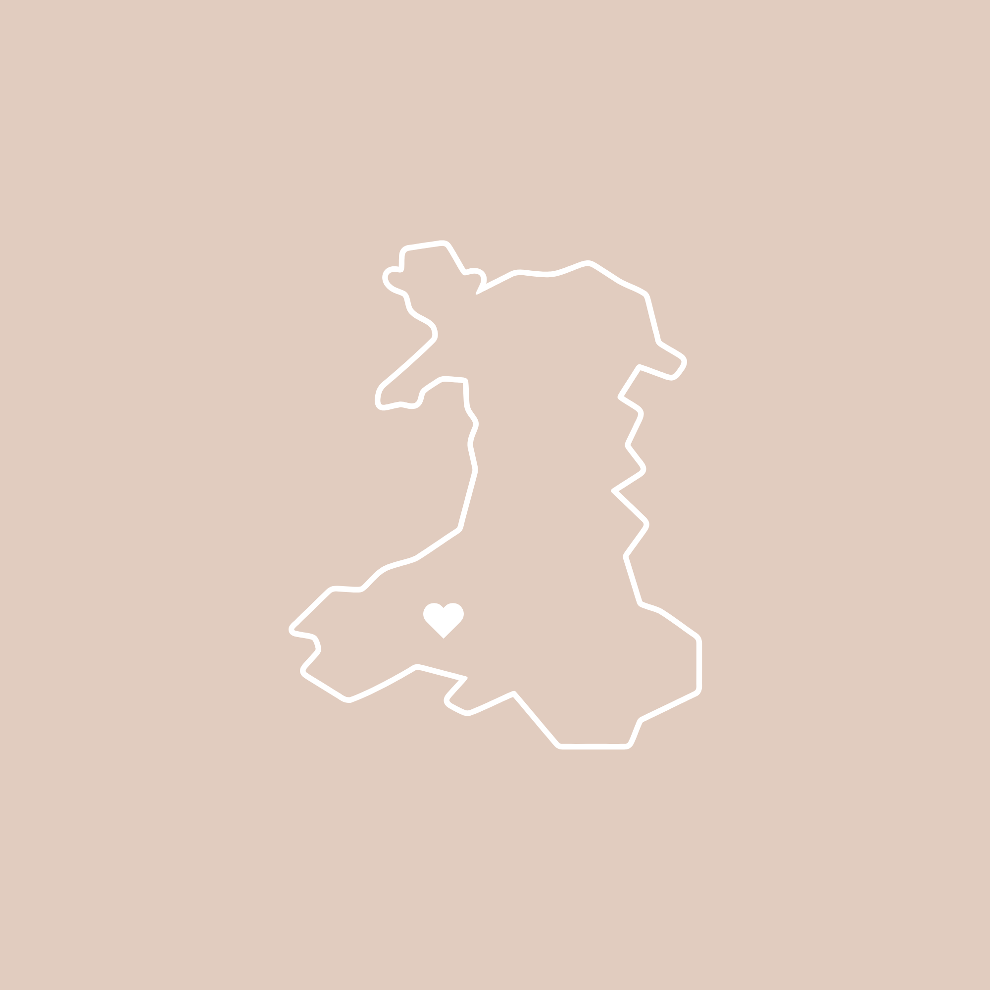 map of wales showing Carmarthenshire with a heart icon