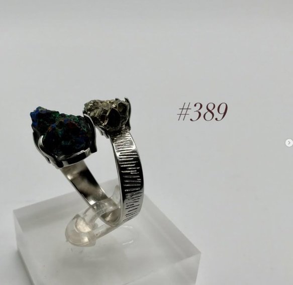 Azurite with Malachite & Pyrite Ring