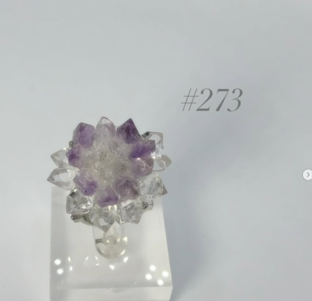 Amethyst + Clear Quartz Cluster Ring