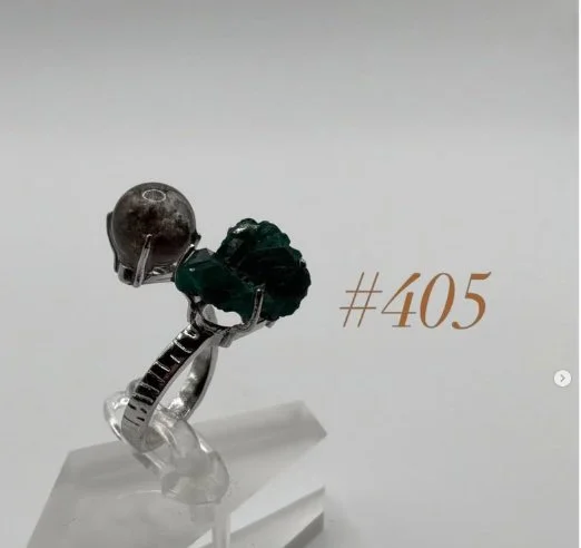 Dioptase & Lodولite (Garden Quartz) Ring