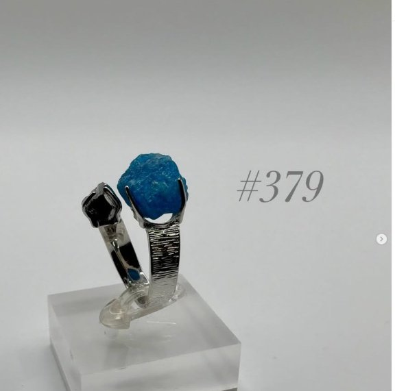 Blue Apatite & Black Tourmaline Ring