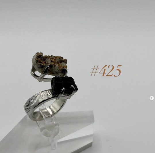 Pyrite & Black Tourmaline Ring