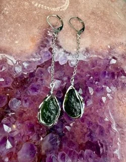 Natural Moldavite Earrings stainless steel