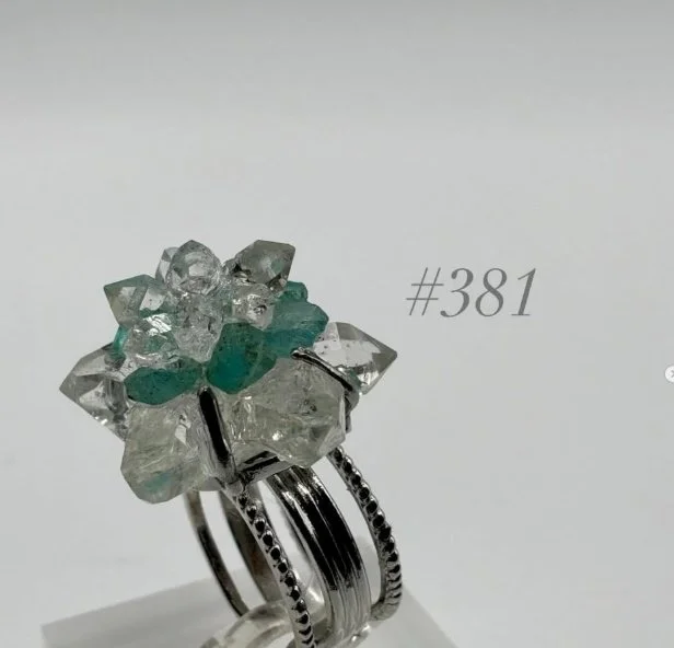 Clear Quartz & Green Fluorite Cluster Ring