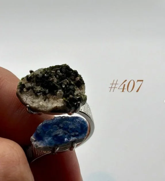 Blue Kyanite & Prehnite with Epidote Ring
