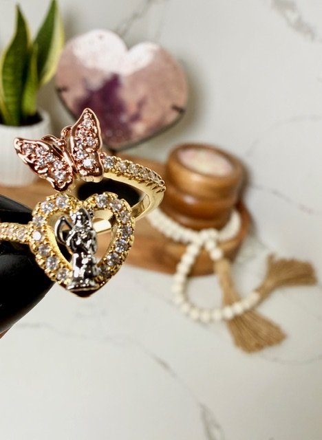 Gold-Plated Butterfly & Heart with Madre Ring