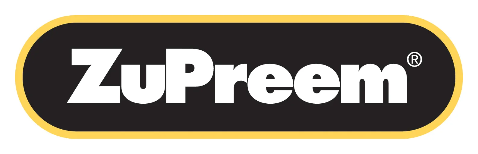 ZuPreem logo with black background, white text, yellow border.