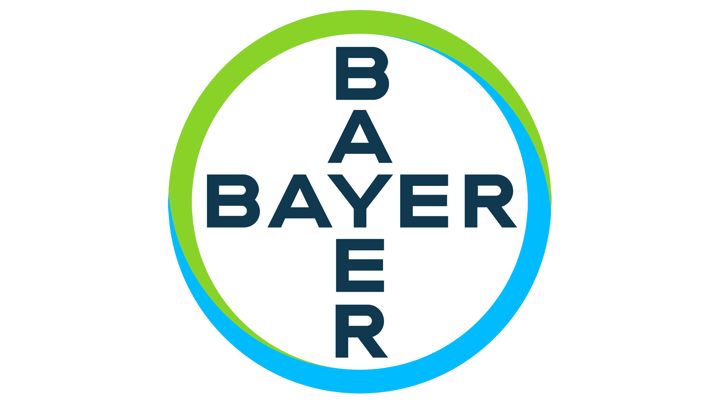 Bayer logo with a circular design in green and blue colors, featuring the word 'BAYER' written vertically in the center.