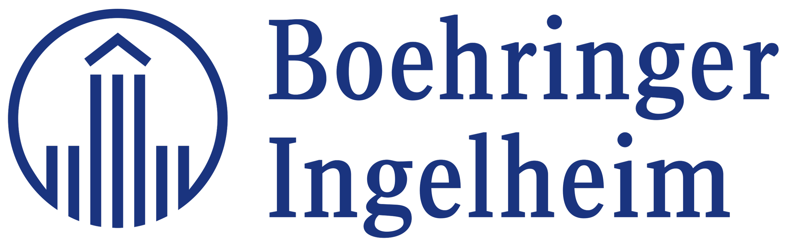 Logo of Boehringer Ingelheim featuring three vertical lines inside a circle with an arrow pointing upwards