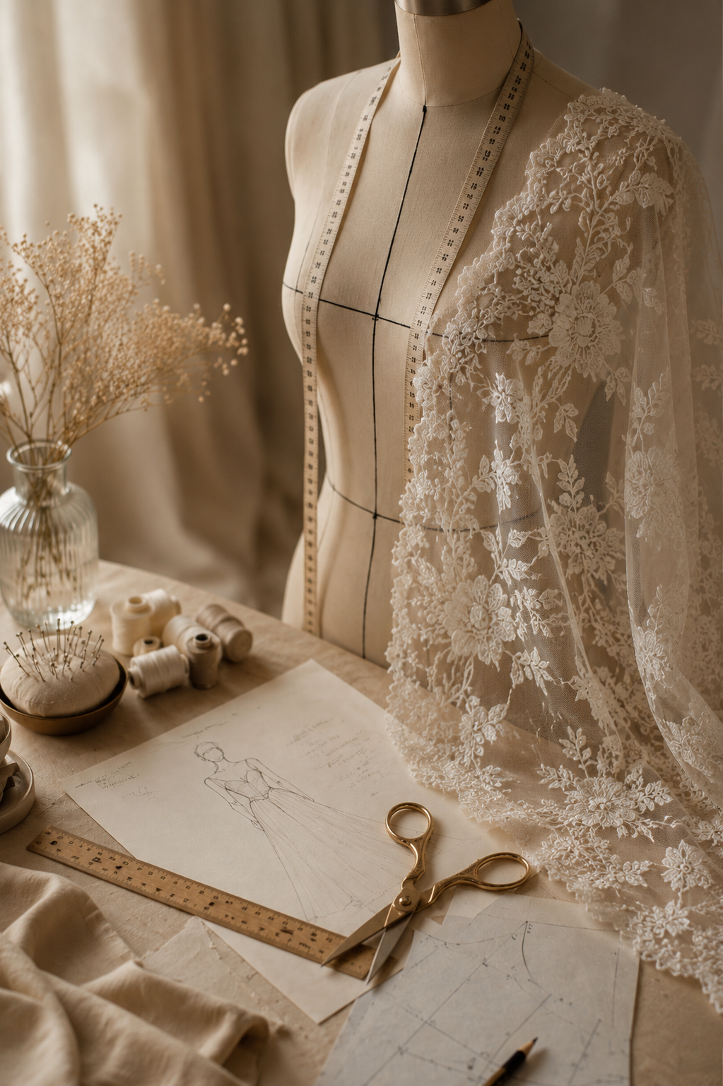 Aus Spitze, Tüll und feinsten Stoffen erschaffen wir Couture, die nicht nur getragen, sondern erlebt wird.