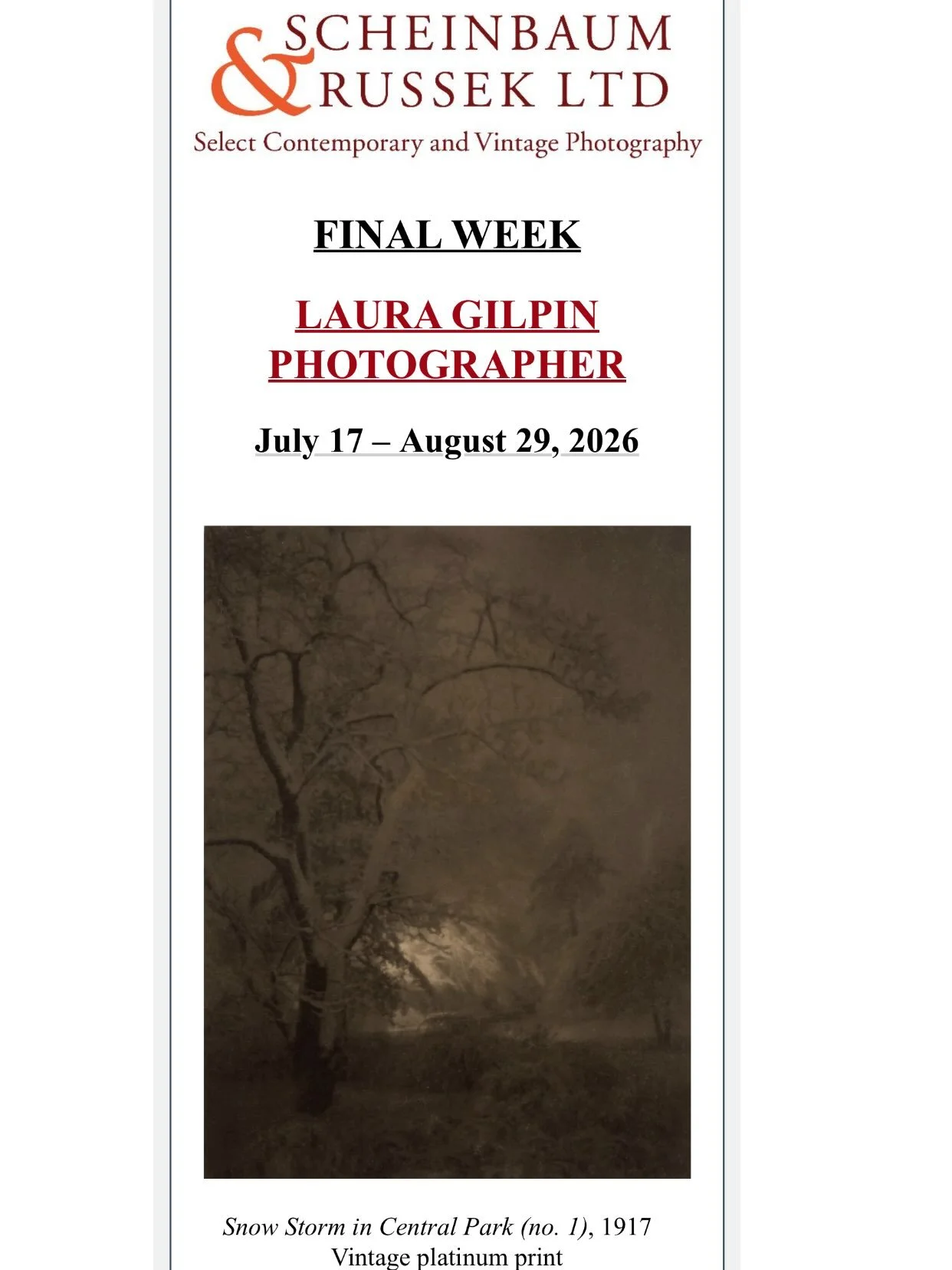SANTA FE: our friends at Scheinbaum &amp; Russek have mounted an exhibition and hosted talks celebrating the life and photographic legacy of LAURA GILPIN (1891-1979).

From the Gallery&rsquo;s website www.photographydealers.com: 

&ldquo;Scheinbaum &