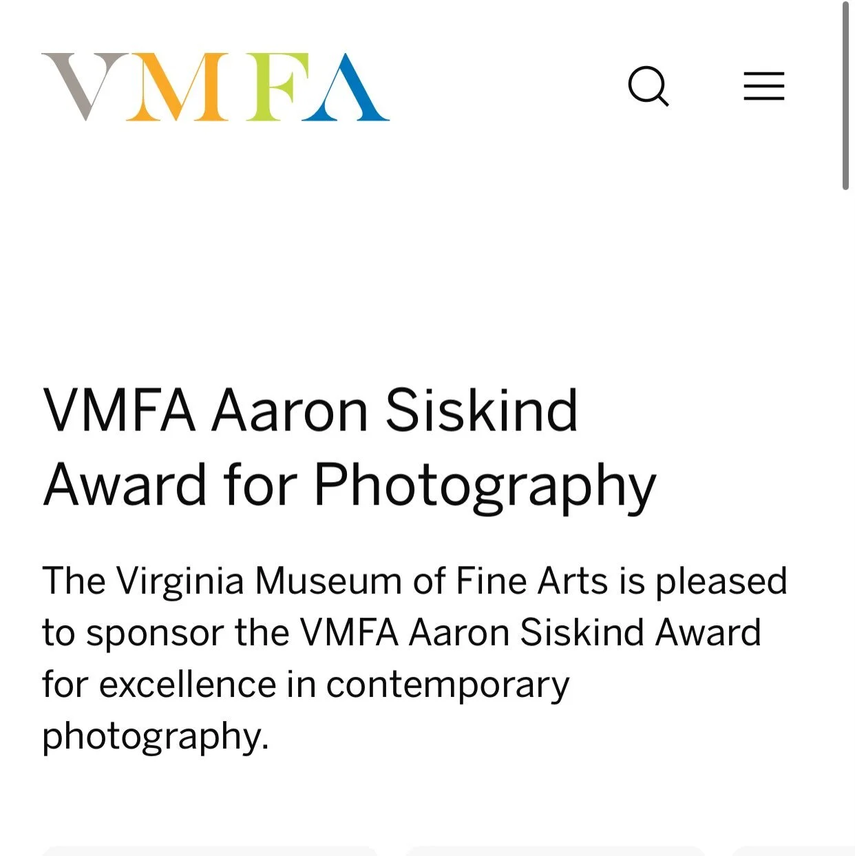 Deadline for applications: September 2nd!!

https://www.vmfa.museum/vmfa-aaron-siskind-award-for-photography

Good luck! Two winners, $25k each (2 recipients)

@vmfamuseum #aaronsiskindaward #vmfaphotocollection
#grantforphotographers #grantformidcar