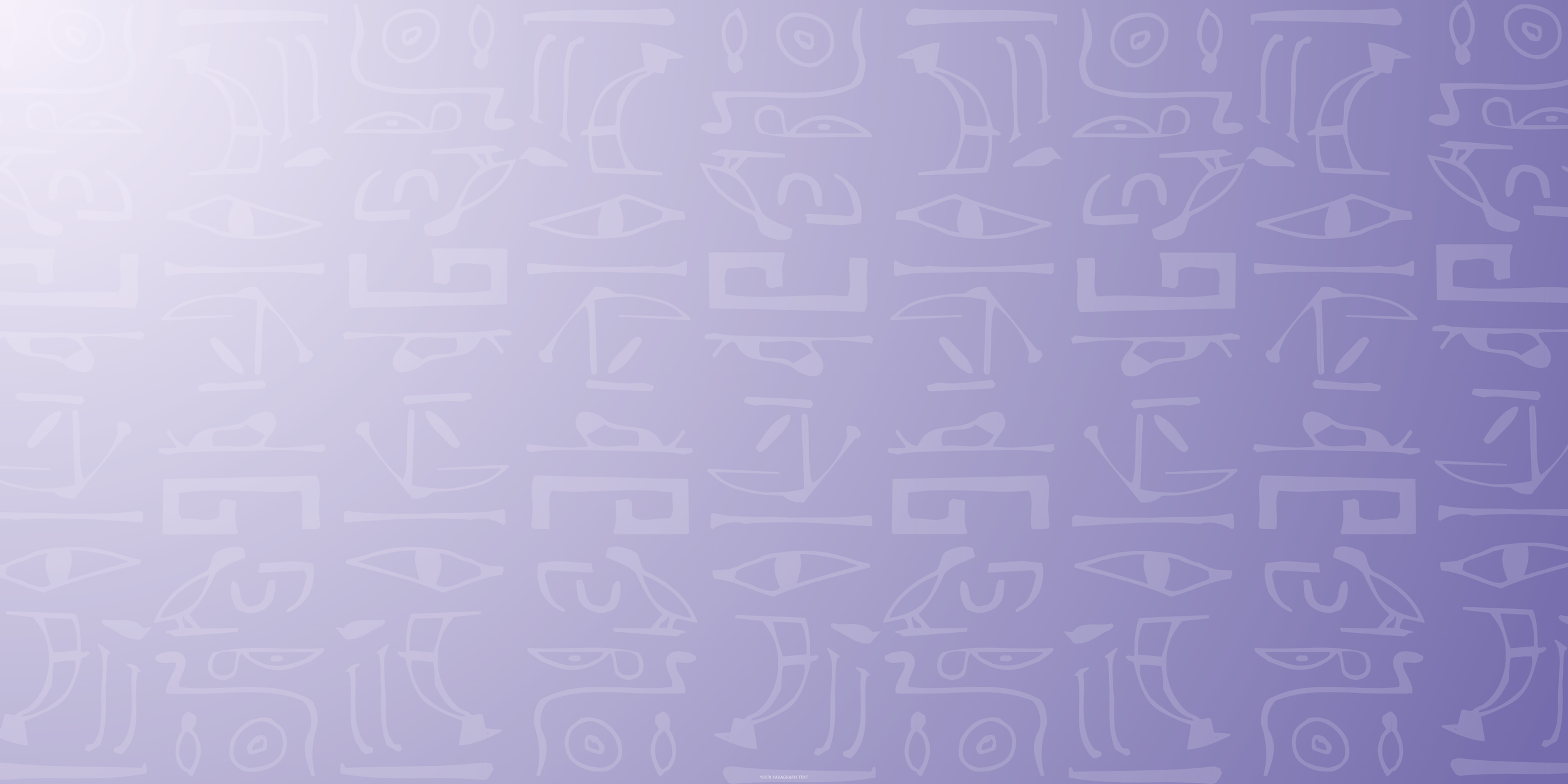 A purple background with a subtle pattern of white hieroglyphics and abstract lines and shapes.