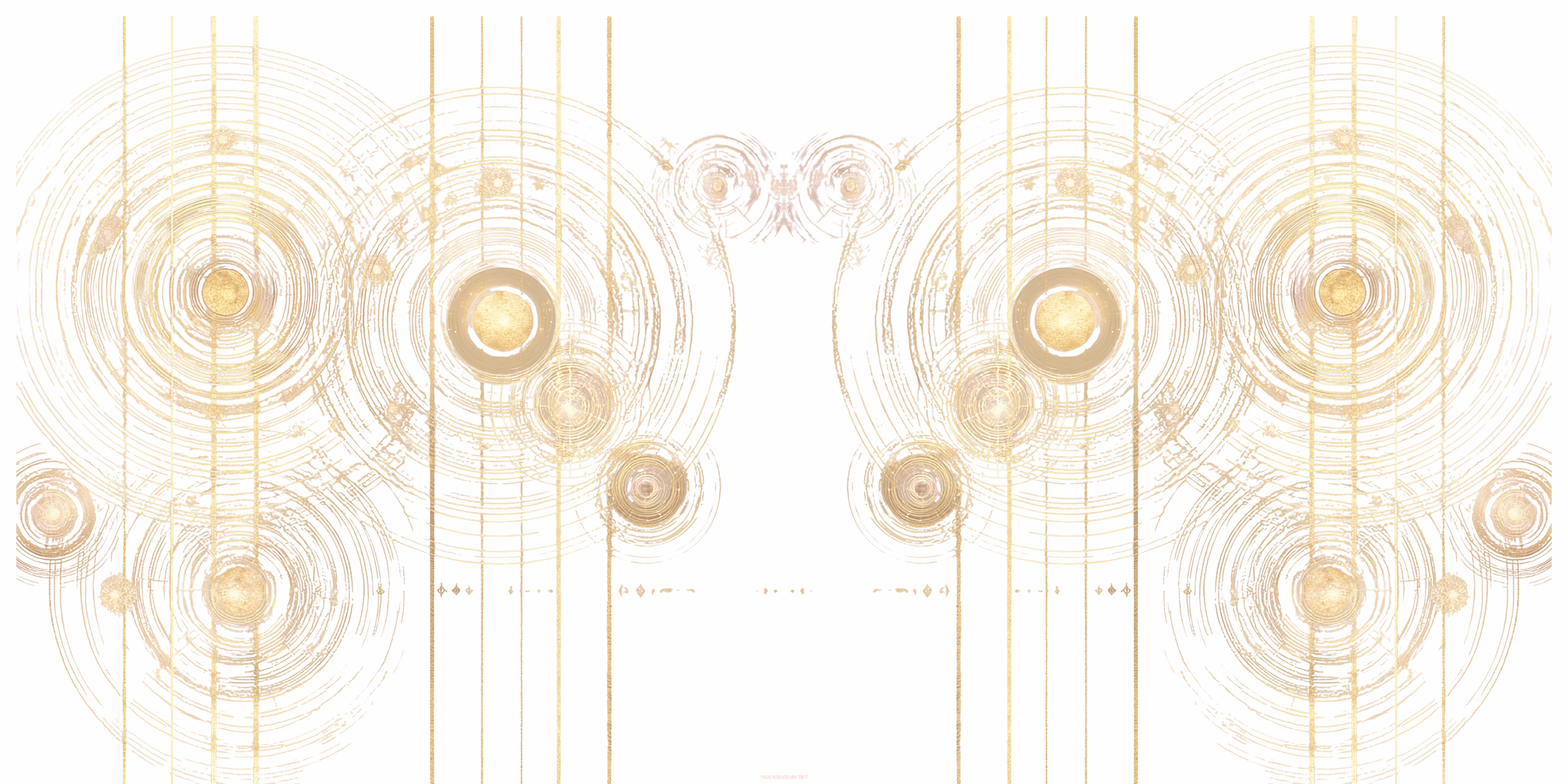 An abstract digital artwork featuring gold concentric circles and lines on a red background.