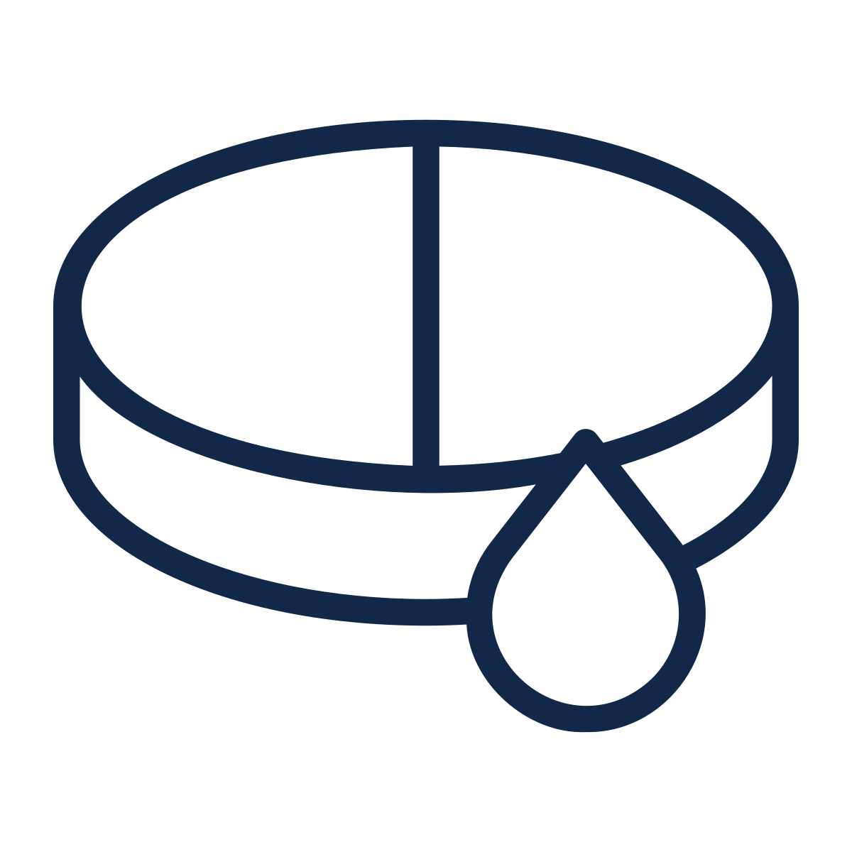 A graphic illustration of a round dish, half filled with a liquid drop, representing oil or a similar substance.