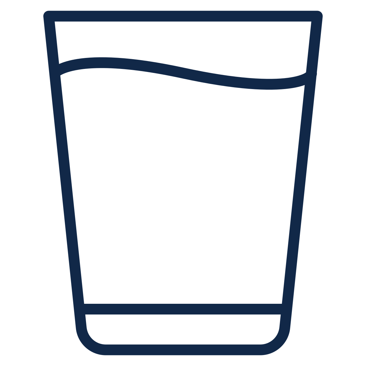 Outline illustration of a glass of water filled to the top.