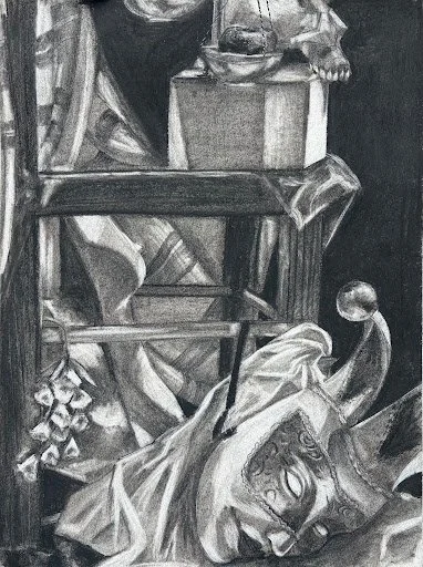 "Still Life: The Mask"
Charcoal on Paper
18"x24"
2024