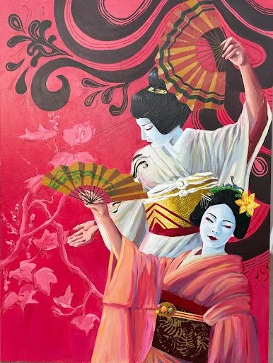 "Dancing Geishas"
Acrylic on Canvas
40"x30"
2025
✩
$800
✩
Shown in the Rim of Pacific Exhibition at The Kelly Fitzpatrick Center for the Arts, May 30th, 2025-July 26th, 2025. Wetumpka, AL