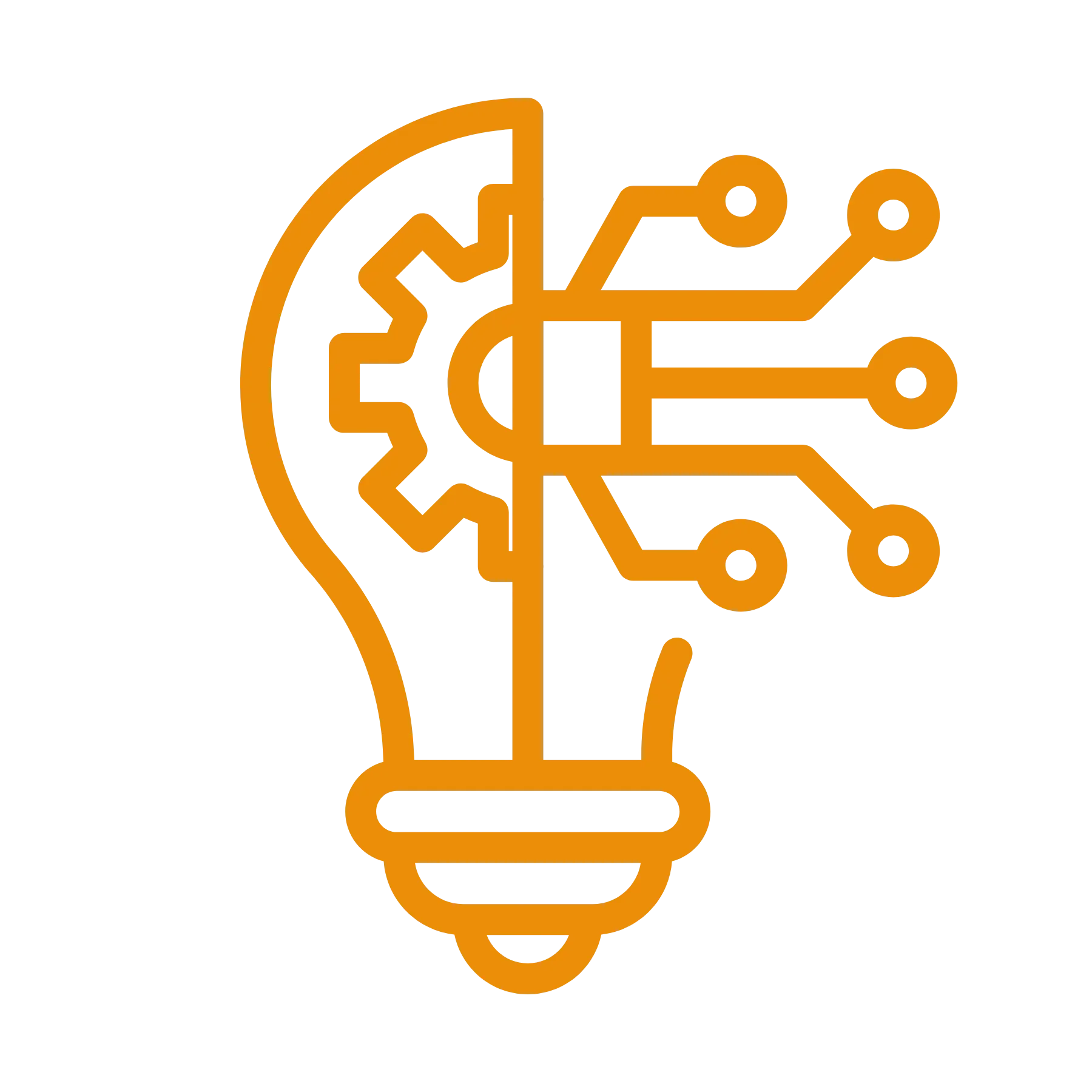 An icon of a human head with a brain depicted inside, connected to a circuit board or network of interconnected nodes, symbolizing artificial intelligence or machine learning.