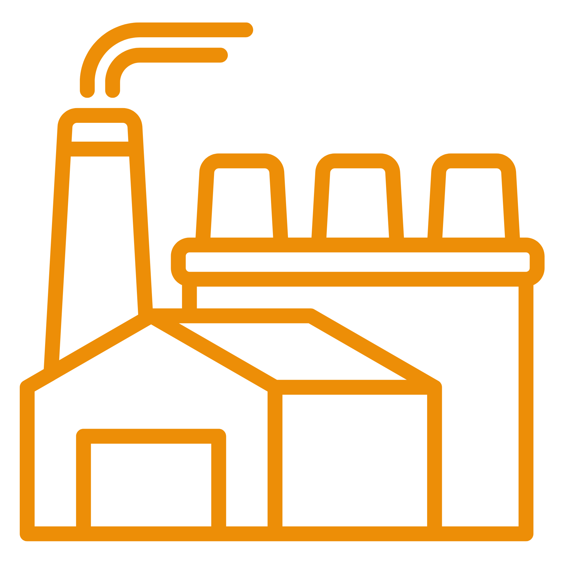 Outline of a retail display with five bottles on a shelf and a tall stand with three more bottles. The design is in orange.