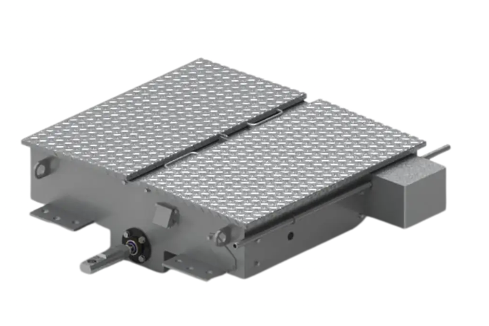 Metal device with a flat, textured surface and adjustable components, possibly a laboratory or industrial instrument.