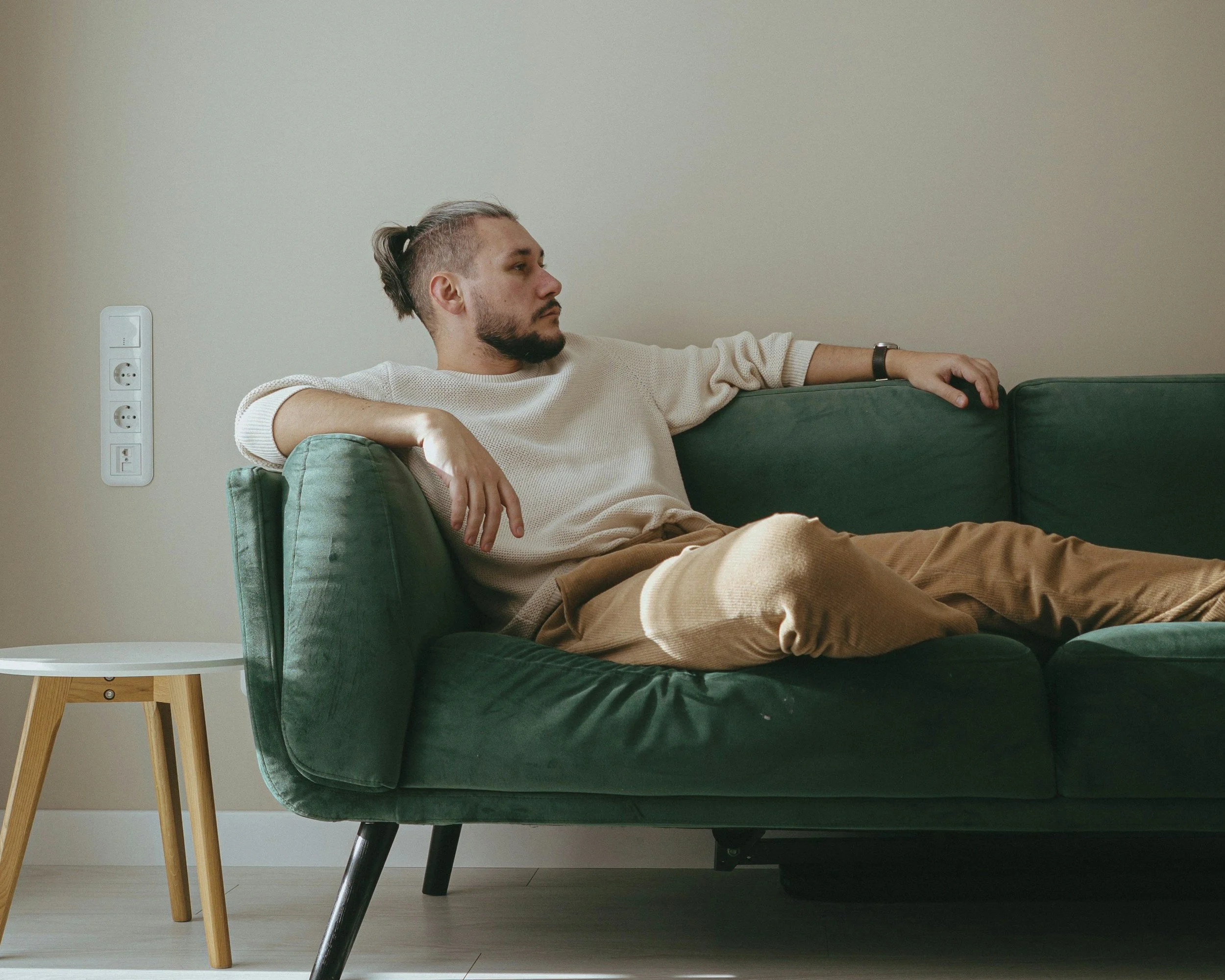 Man contemplative during a counselling session