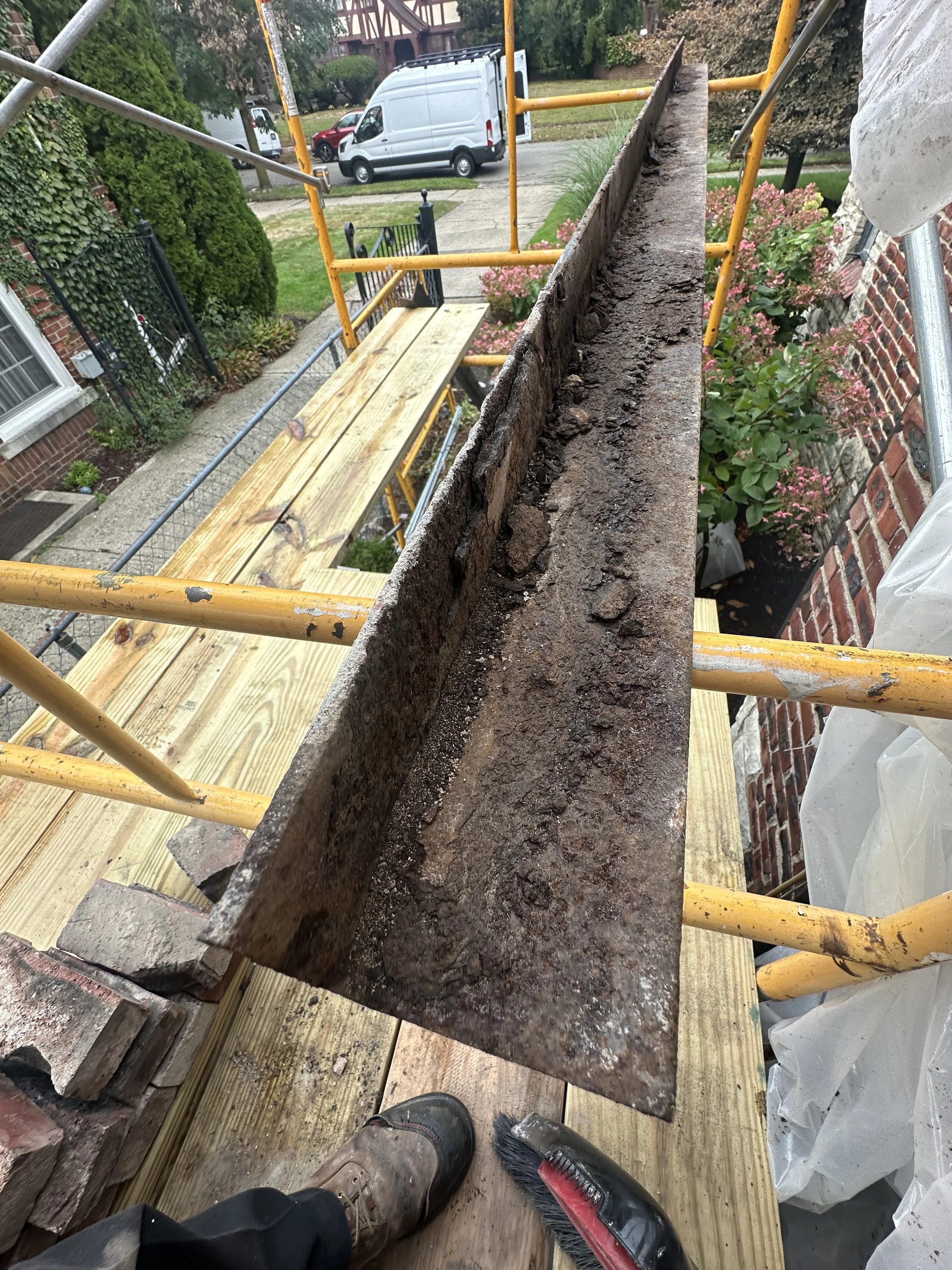 Lintel supporting gable above, rusted through. We replaced with new steel.
