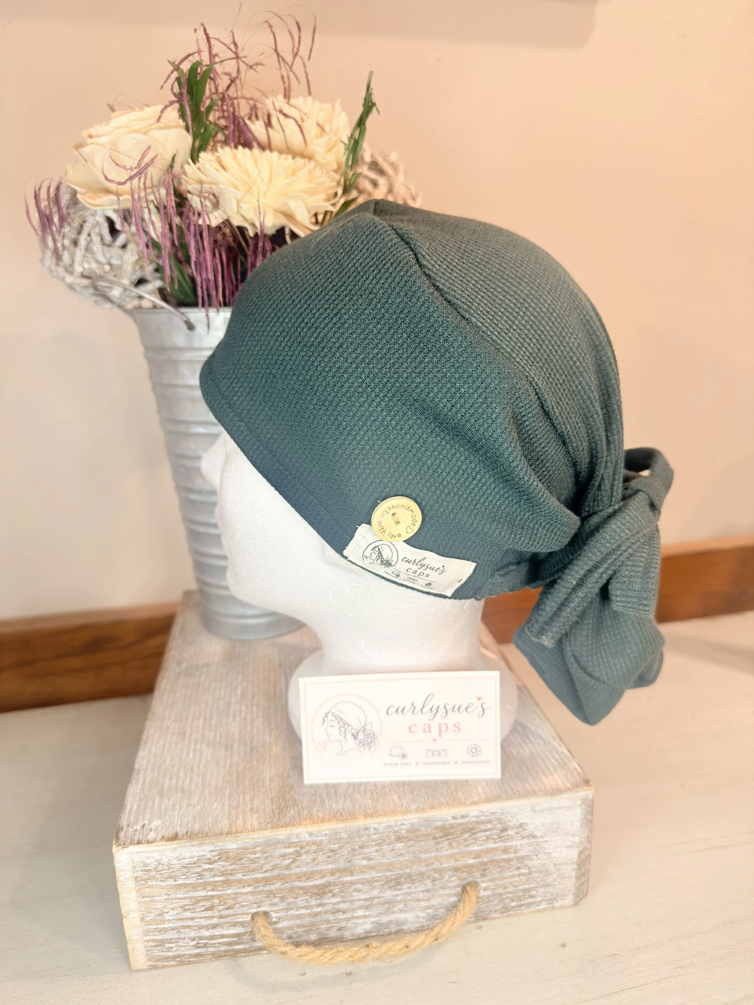 Deep green scrub cap