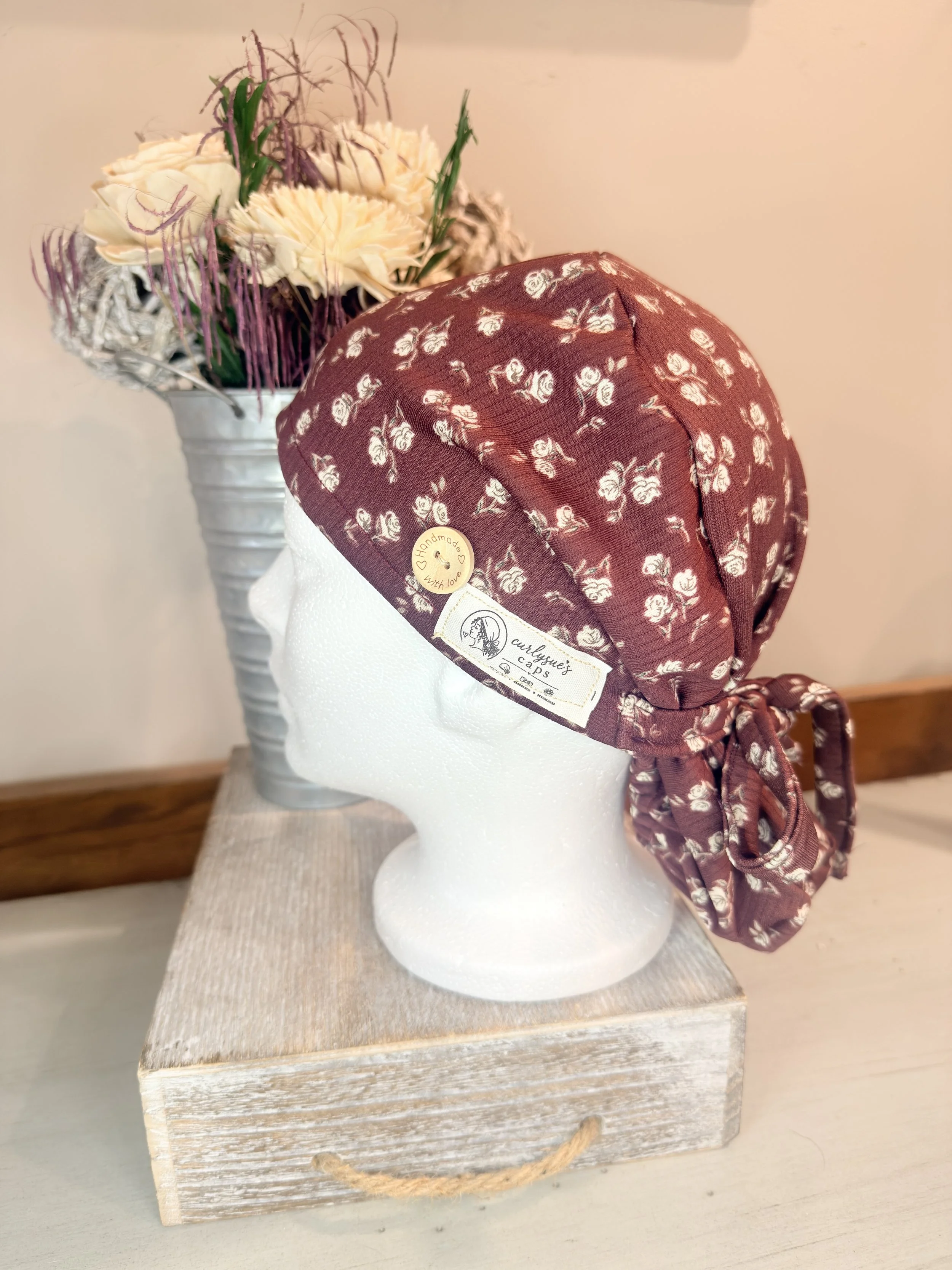 Brown/maroon with cream floral