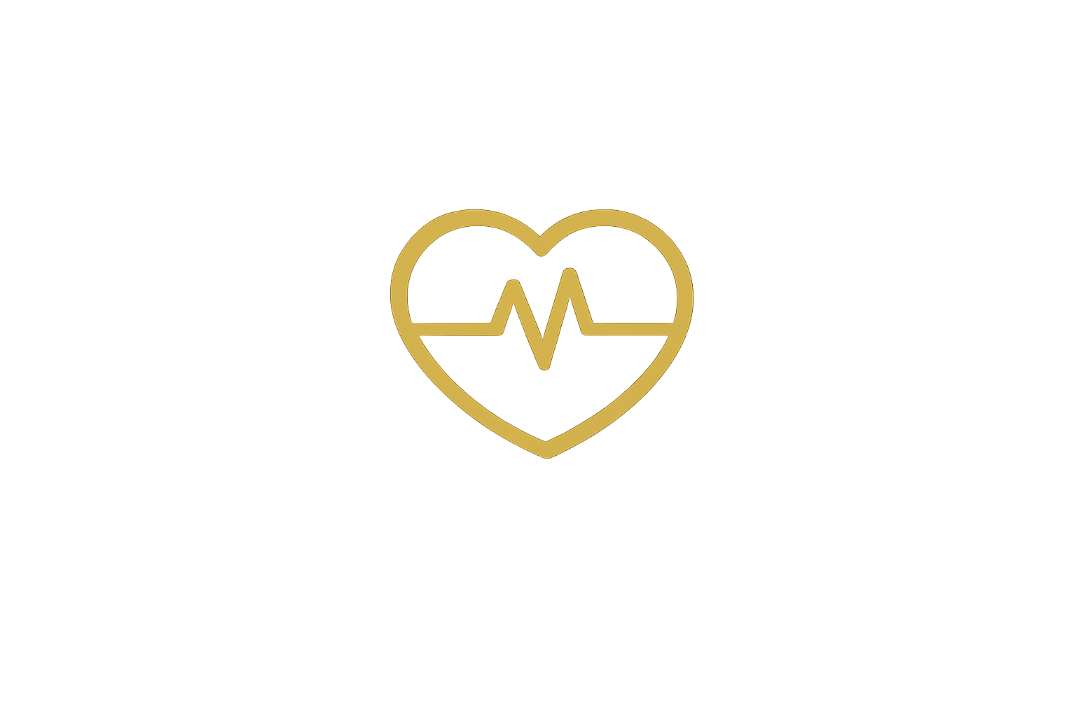 Gold outline heart with an electrocardiogram line inside, centered on a black background.