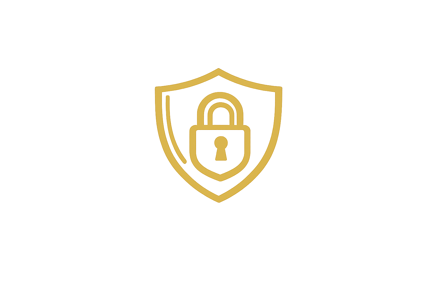 A gold-colored shield with a lock icon in the center, symbolizing security or protection.