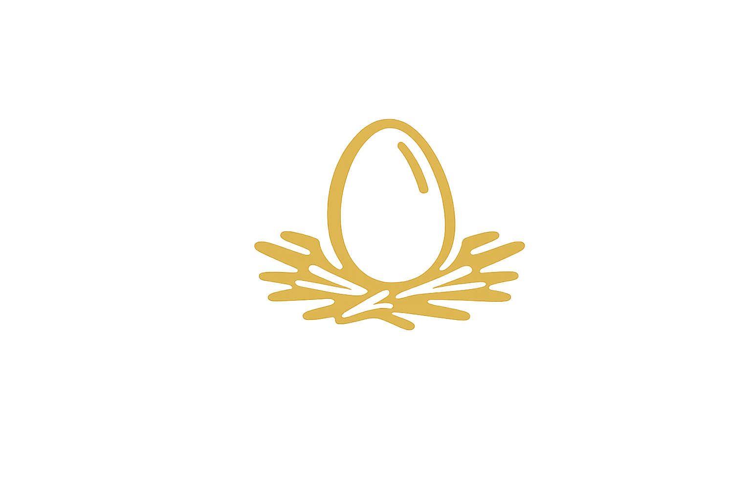 Golden outline of an Easter egg sitting on a nest of twigs or grass against a black background.