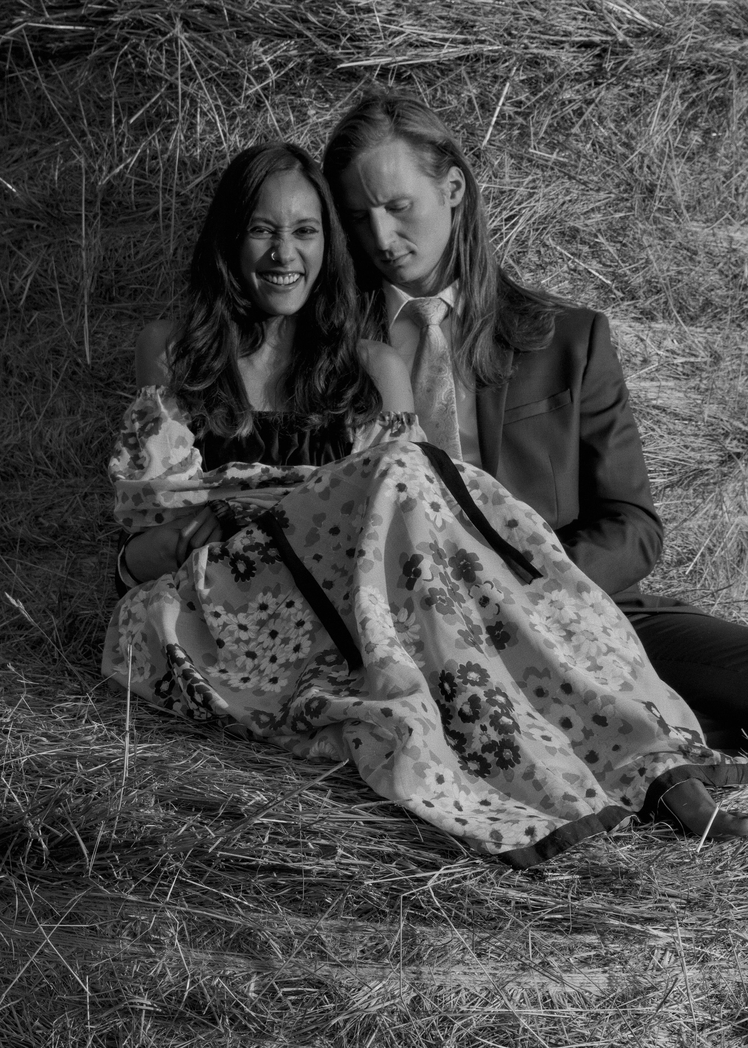 Tim&Mish Golden Hour Hay B&W.jpg