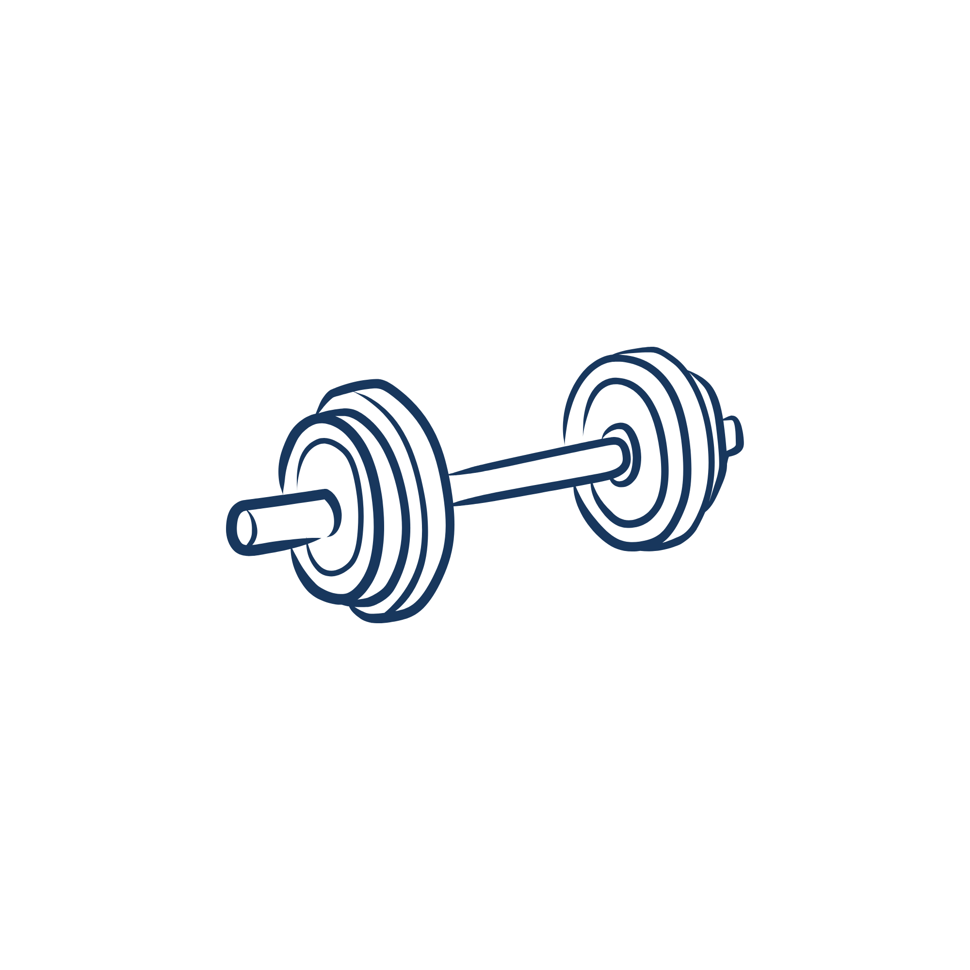 Digital illustration of a dumbbell with blue lines and circles.