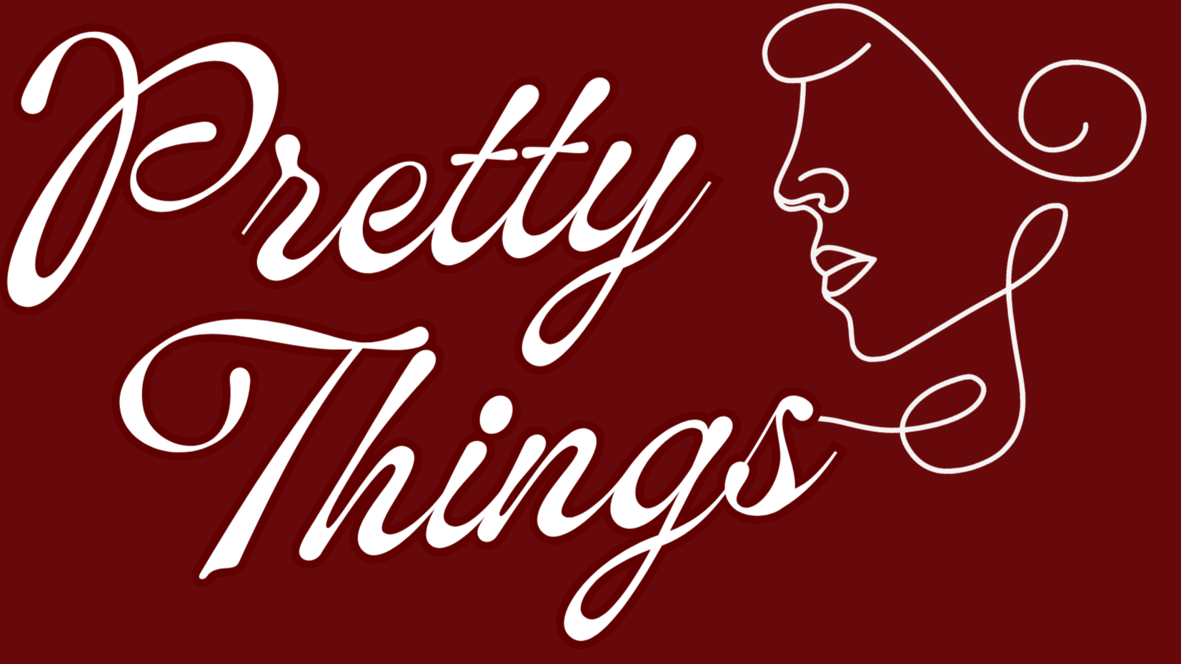 Neon sign reading 'Pretty Things' with a line art illustration of a woman's face on a red background.