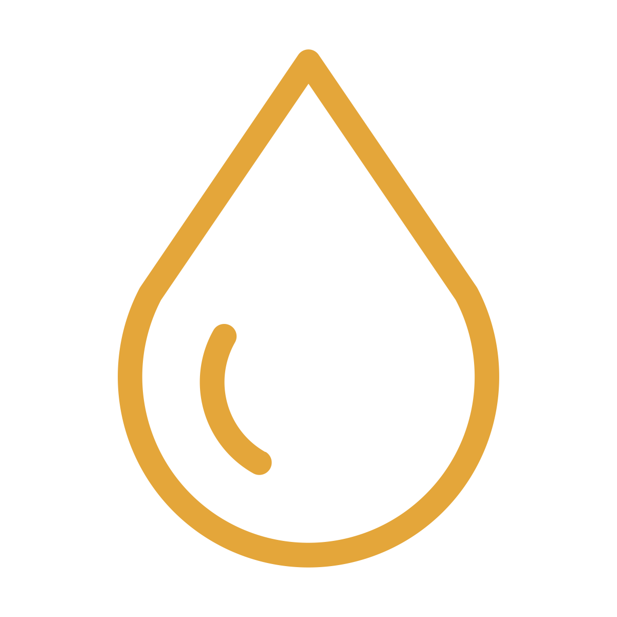 Outline of a droplet with a sparkle inside, outlined in gold.