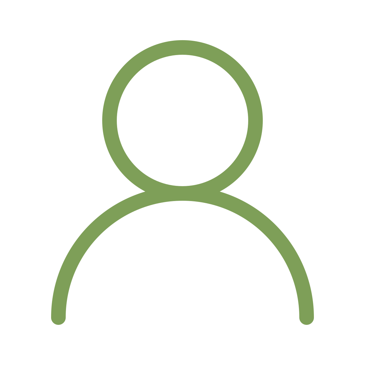 Minimalist icon of a person outline in gray with a green circular outline around the head, on a transparent background.
