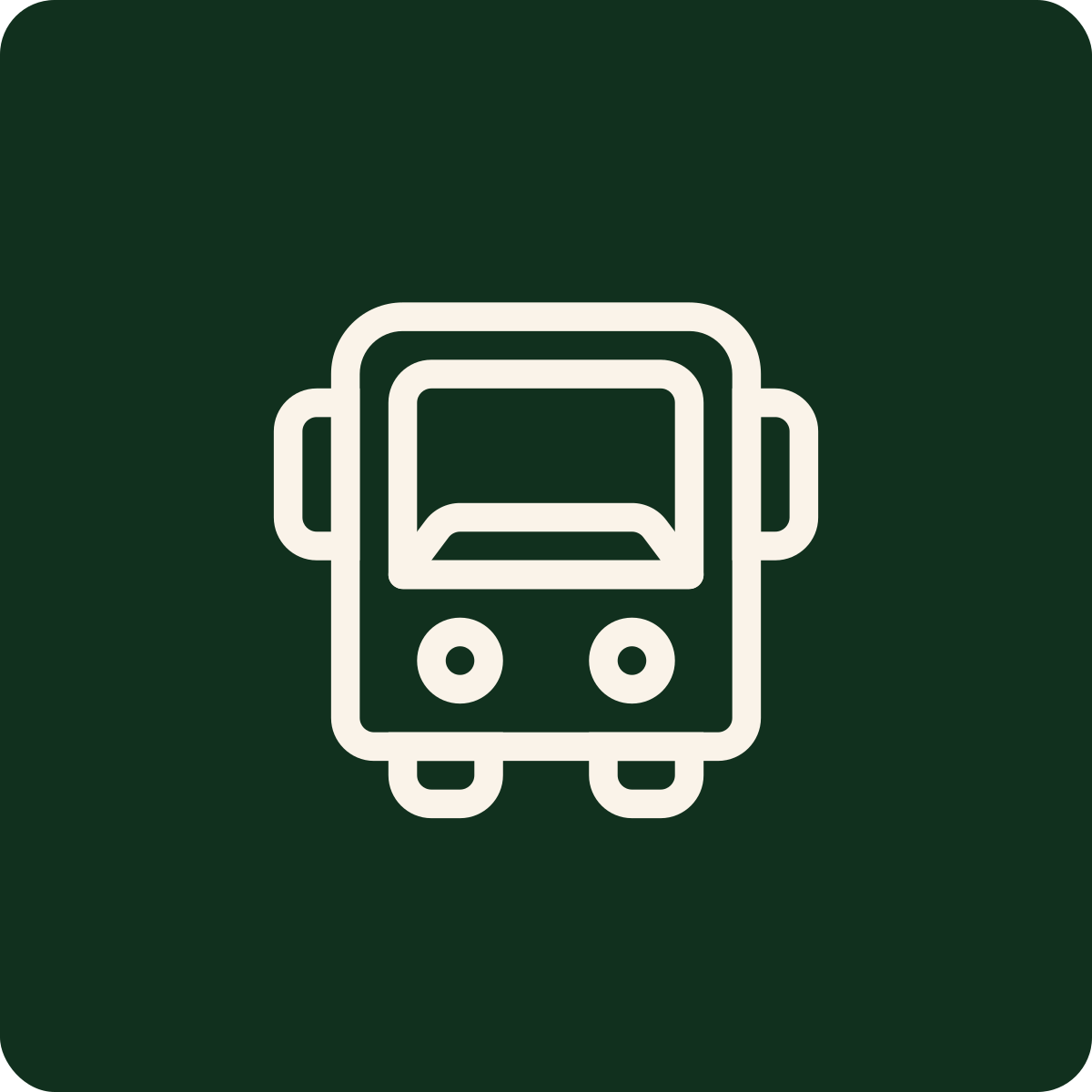 Icon of a bus on a dark green background.