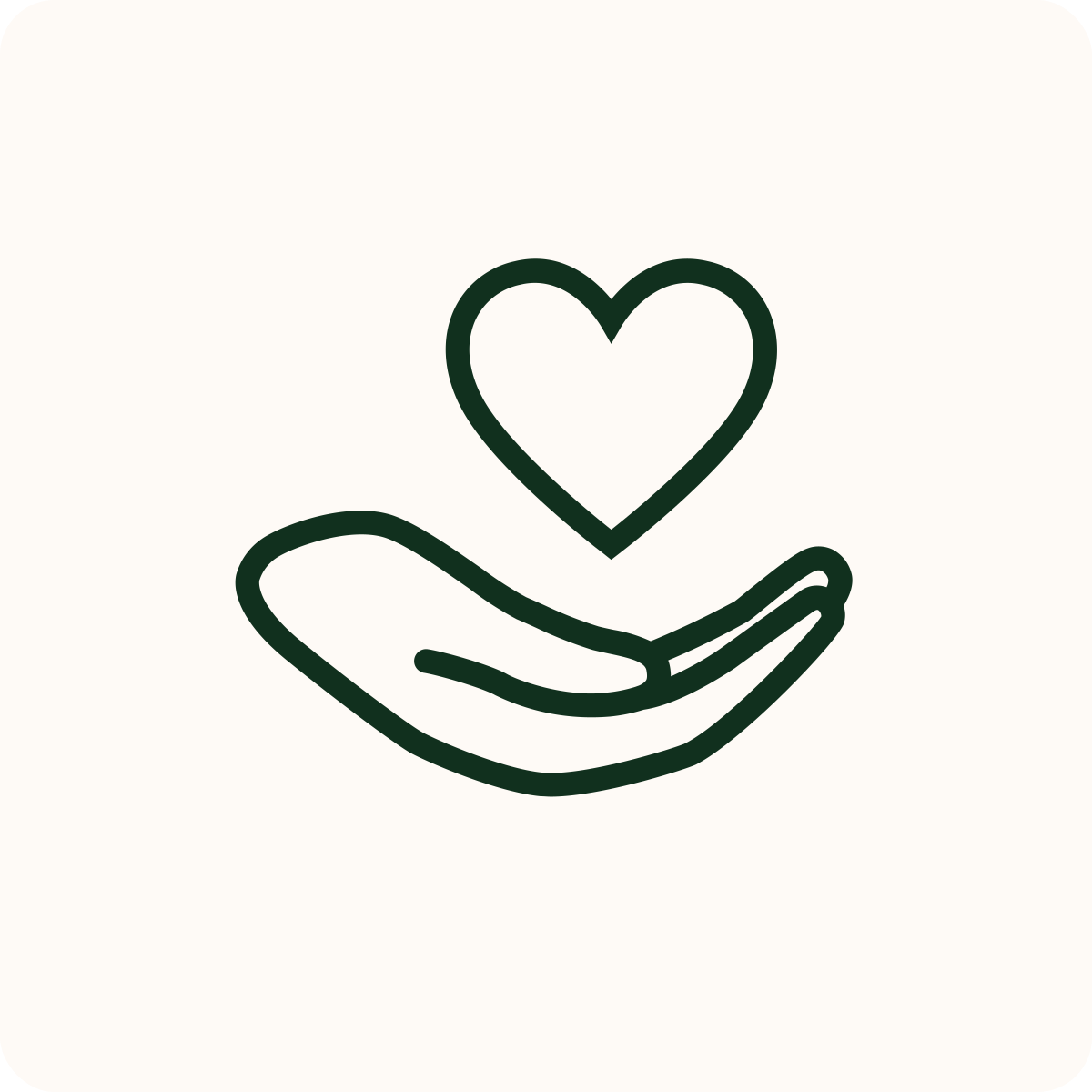 Line drawing of a hand holding a heart.